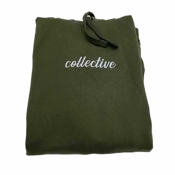 Collective Expectations Embroidered Olive Pullover Hoodie Sweater