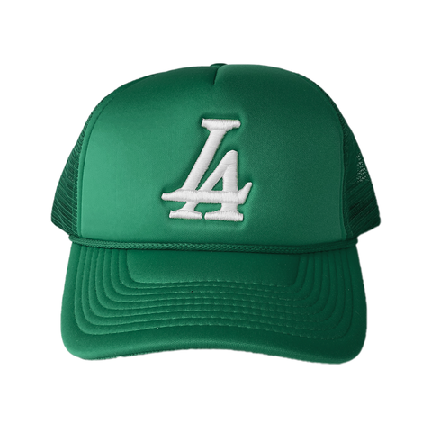 Collective LA Puff Embroidered Trucker Hat in Green