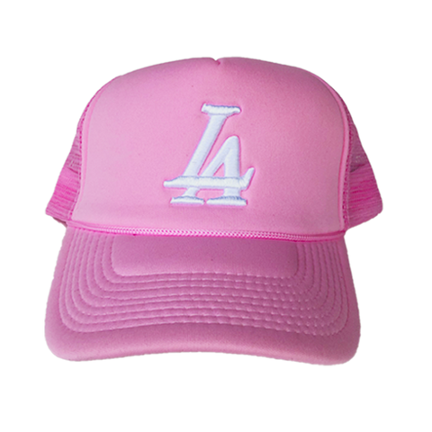 Collective LA Puff Embroidered Trucker Hat in Pink