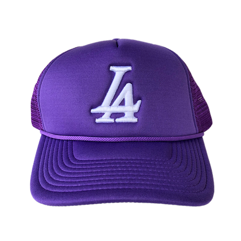 Collective LA Puff Embroidered Trucker Hat in Purple