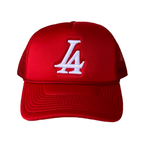 Collective LA Puff Embroidered Trucker Hat in Red